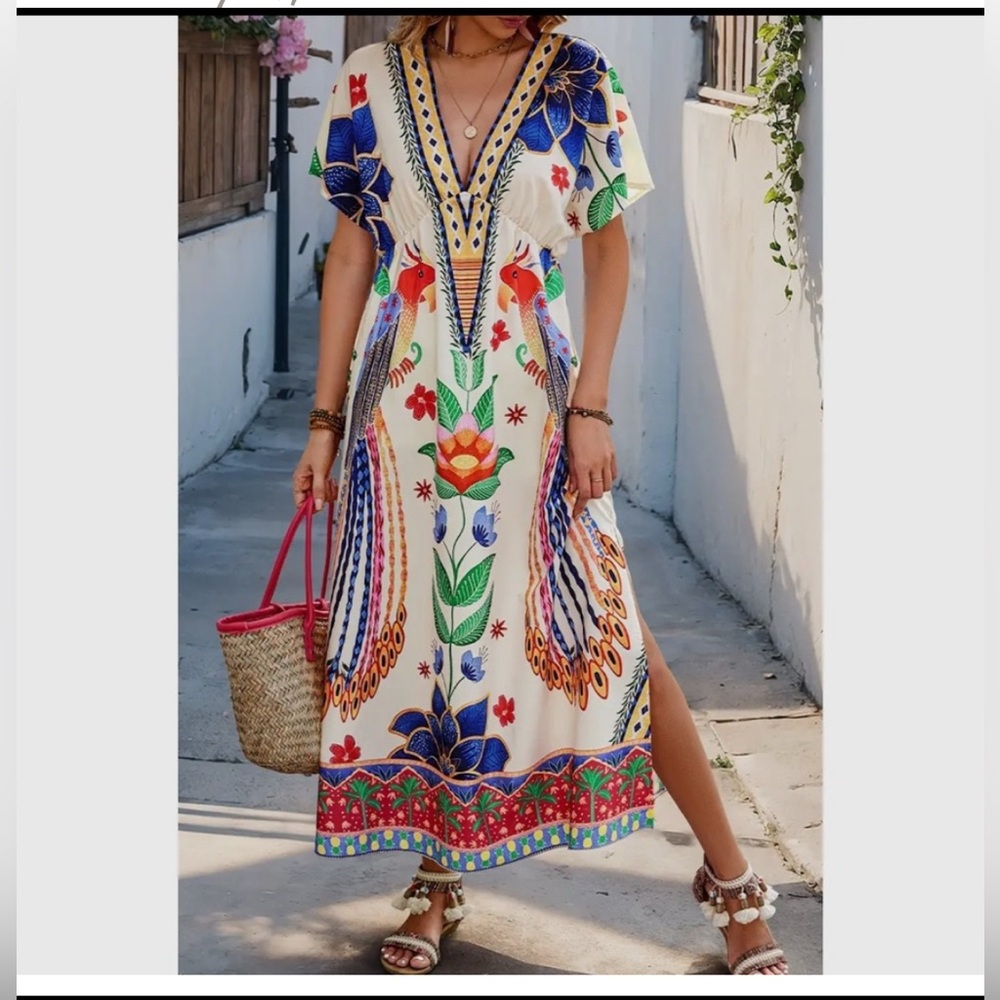 Floral Embroidered Boho Maxi Dress XL